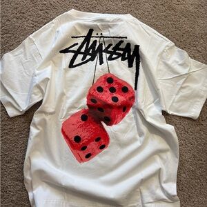 Stussy White Tee with Red Dice Design